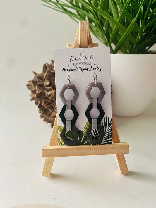 Black and gray Wire Wrapped Tagua Nut Earrings