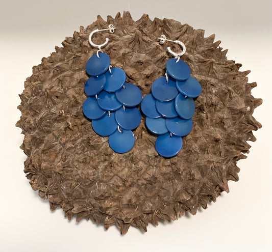 Blue Tagua Dangle Winter Summer Earrings