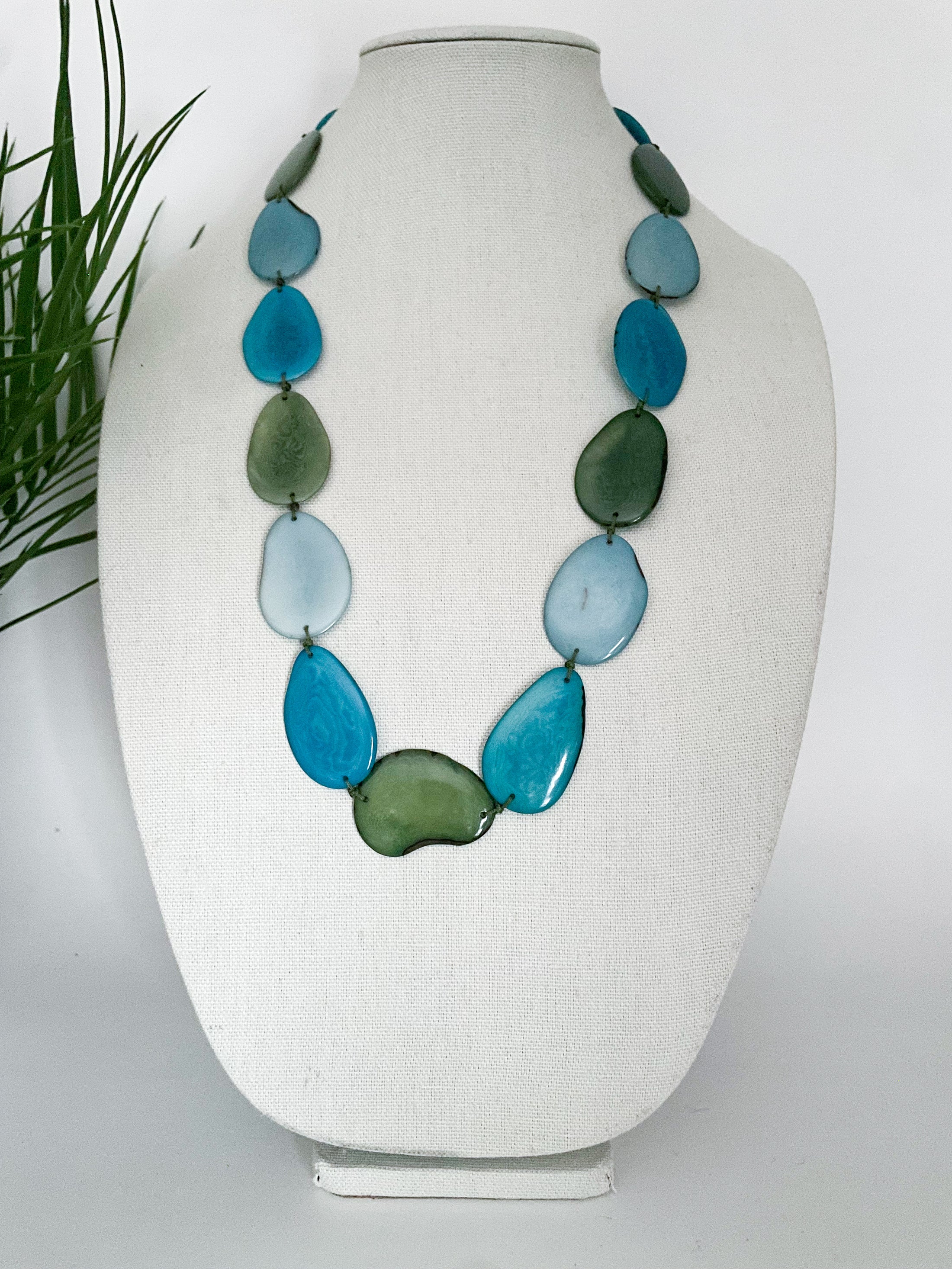 Blue Green turquoise_Tagua_statement Necklace