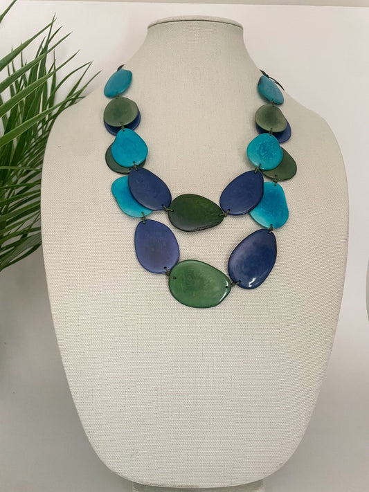 Blue Green turquoise_Tagua_statement Necklace