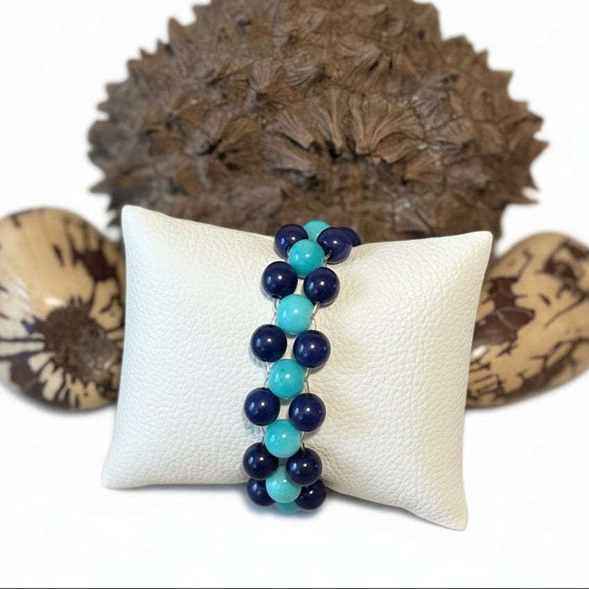 Blue Tagua Nut Stretchable Bracelet