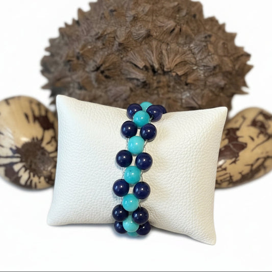 Blue Tagua Nut Stretchable Bracelet