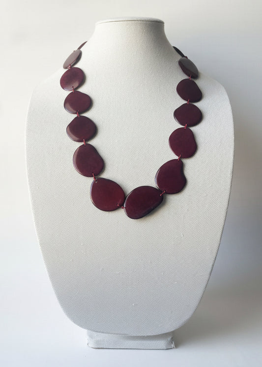 Burgundy Tagua Nut Long Necklace | Handmade Sustainable Jewelry