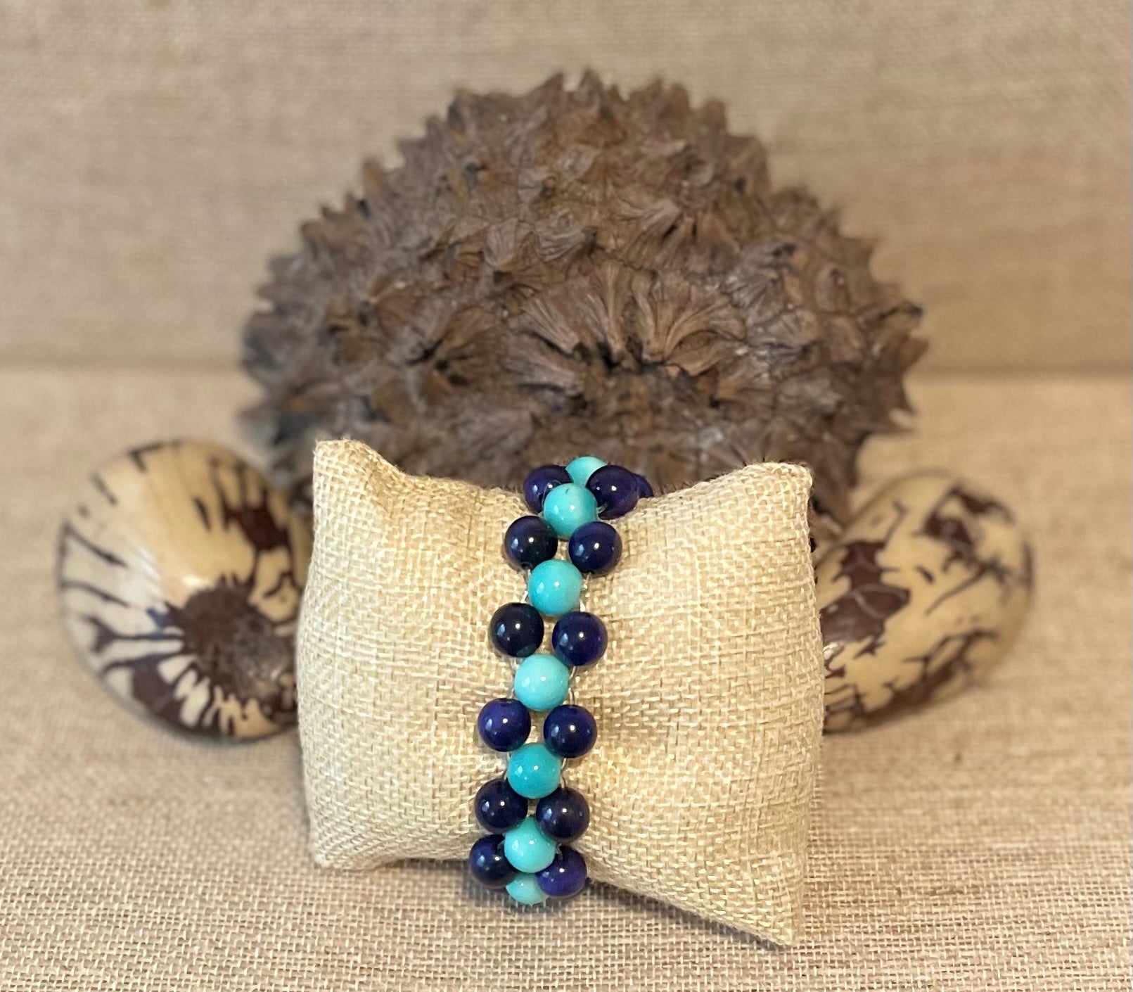 Blue Tagua Nut Stretchable Bracelet