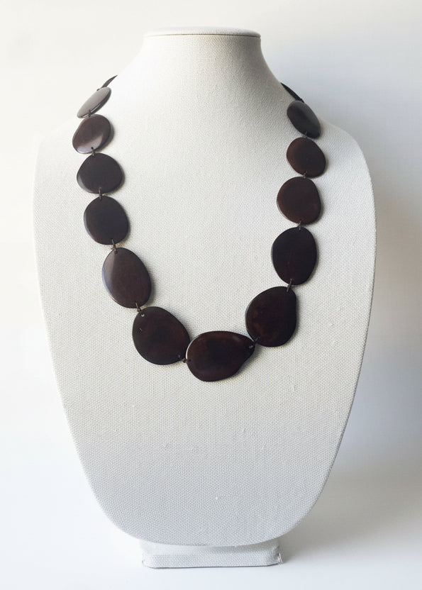Dark Brown Tagua Nut Long Necklace | Handmade Sustainable Jewelry