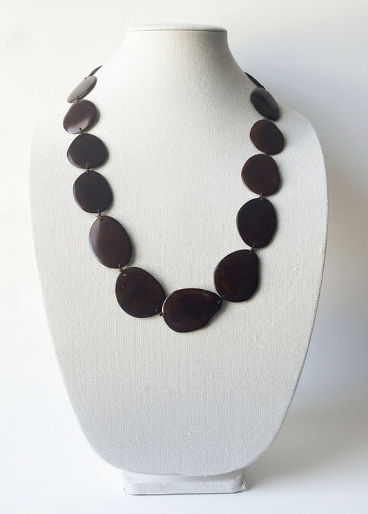 Dark Brown Tagua Nut Long Necklace | Handmade Sustainable Jewelry
