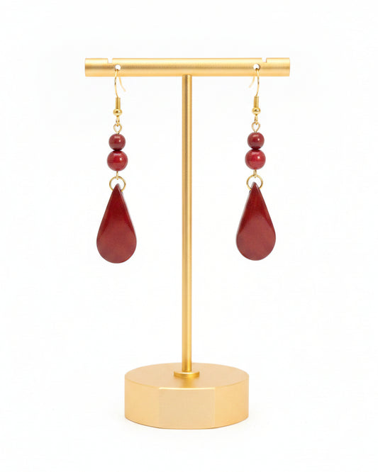 Dark Red Tagua Nut Dangle Earrings Autumn