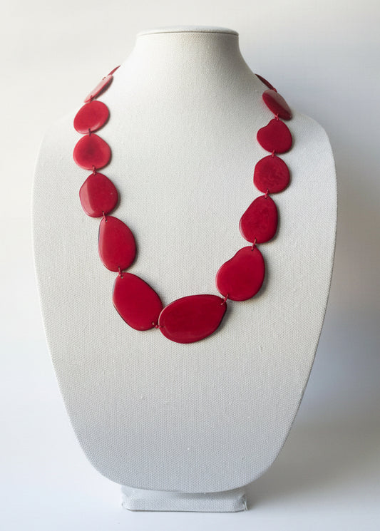 Dark Red Tagua Nut Statement Necklace | Sustainable 24" Handmade Jewelry