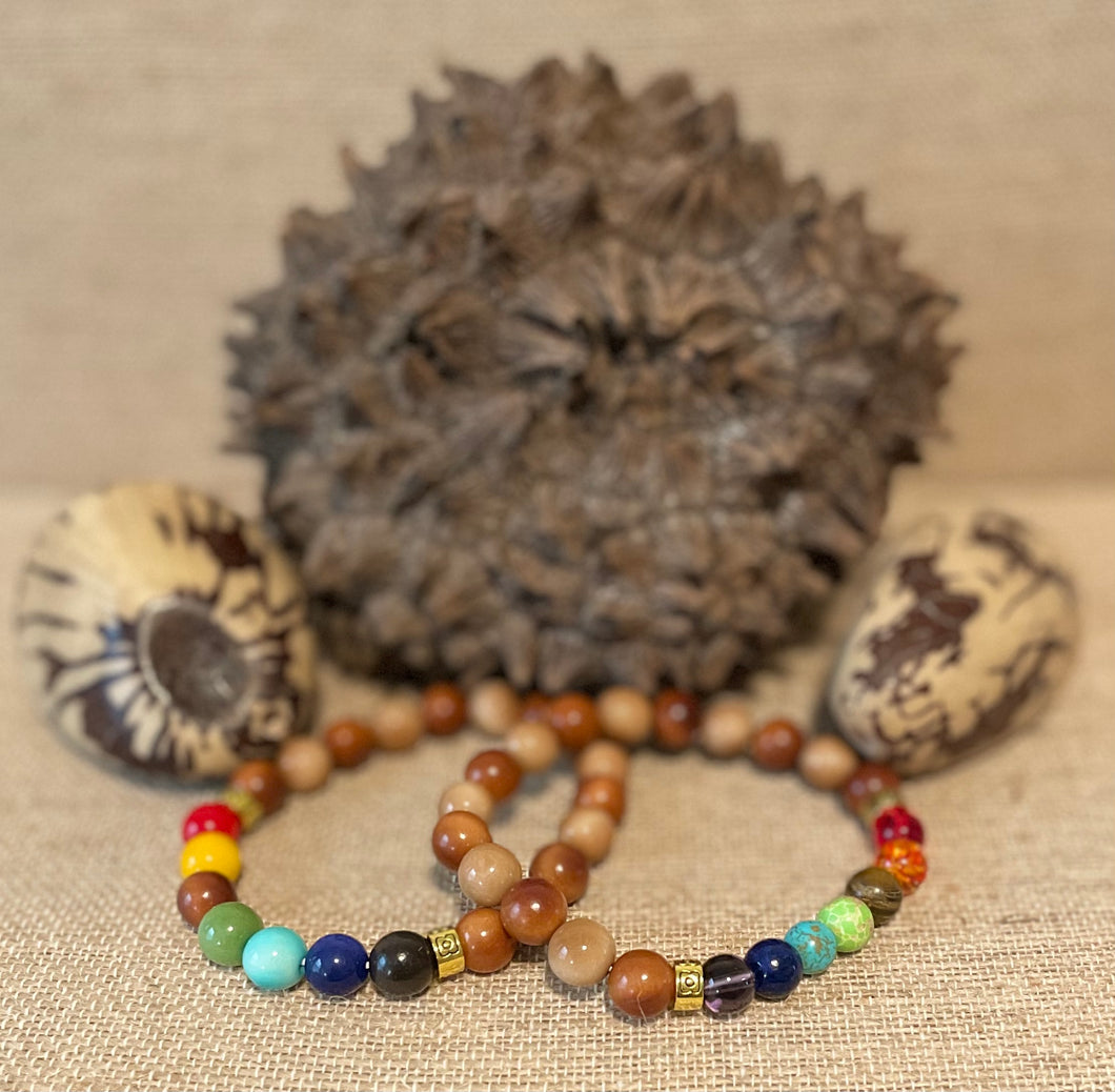 Brown Tagua Nut and Chakra Beads Bracelets