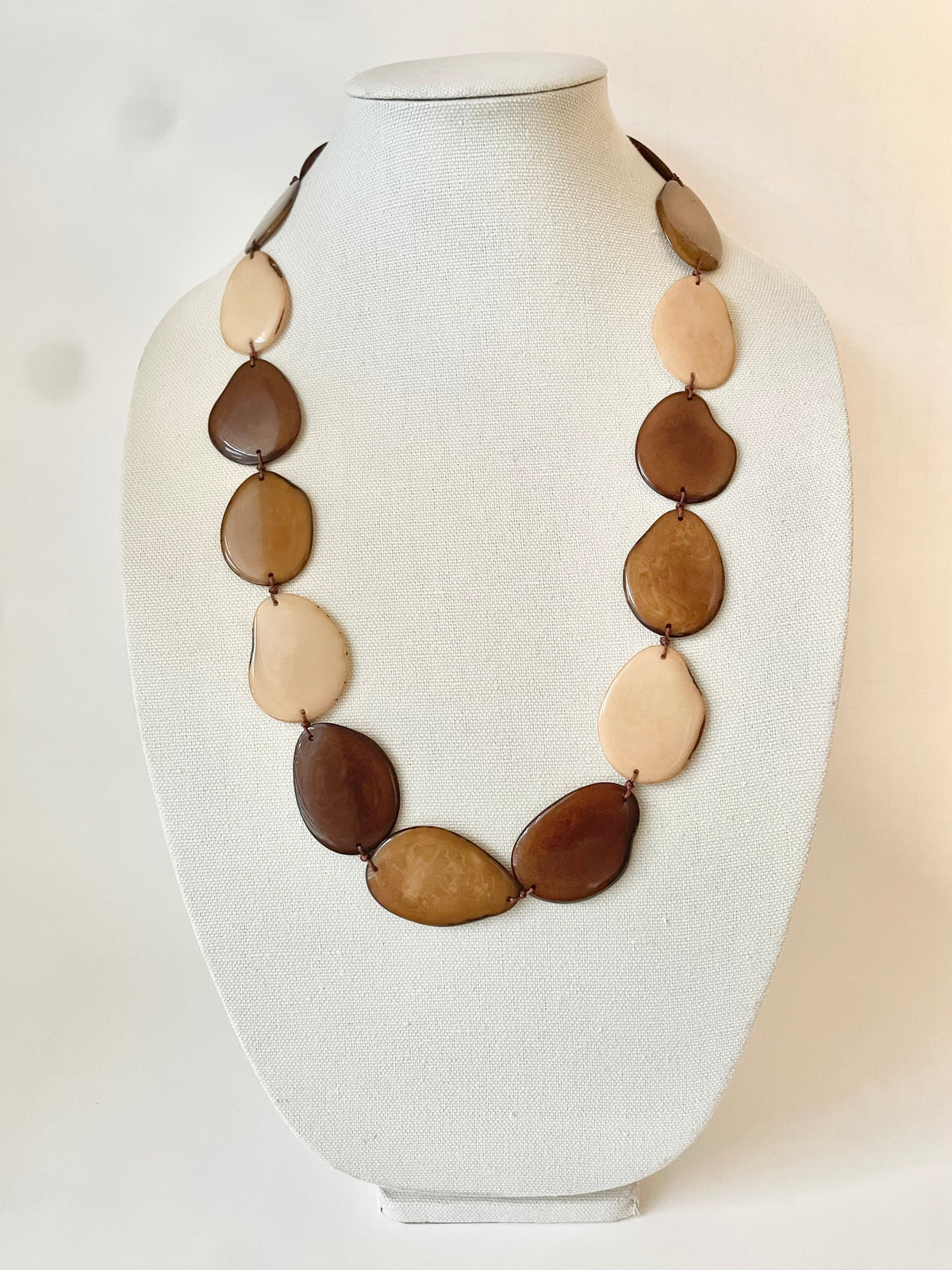 Earthy Brown Long Tagua Statement Necklace – Sustainable Jewelry spring autumn