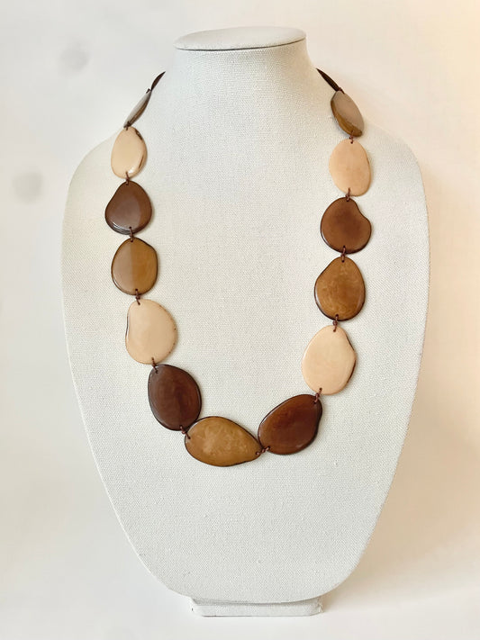 Earthy Brown Long Tagua Statement Necklace – Sustainable Jewelry spring autumn