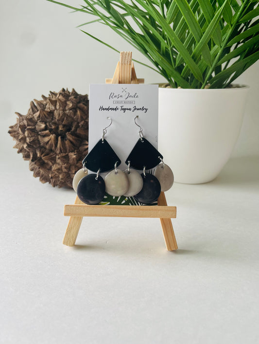 Eco-Friendly Gray & Black Tagua Nut Geometric Dangle Earrings