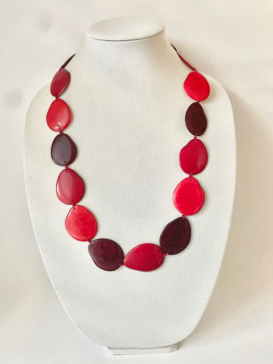 Ecuadorian Red Tagua Nut Statement Necklace – Sustainable Artisan Jewelry