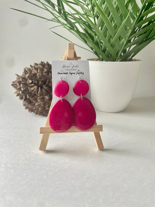 Fuchsia Tagua Nut Drop Earrings – Handmade Sustainable Statement Jewelry