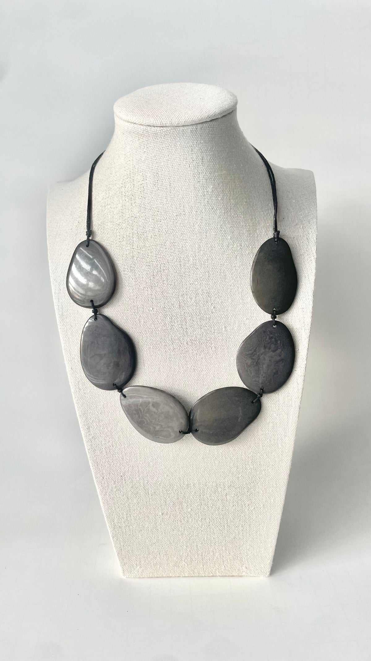 Gray Tagua Nut Adjustable Necklace | Sustainable Handmade Jewelry