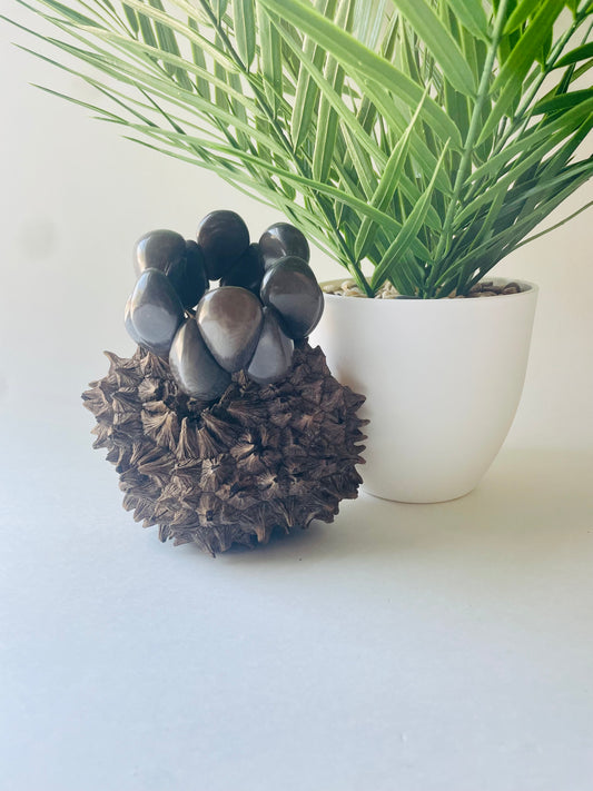 Gray Tagua Nut stretchable statement bracelet
