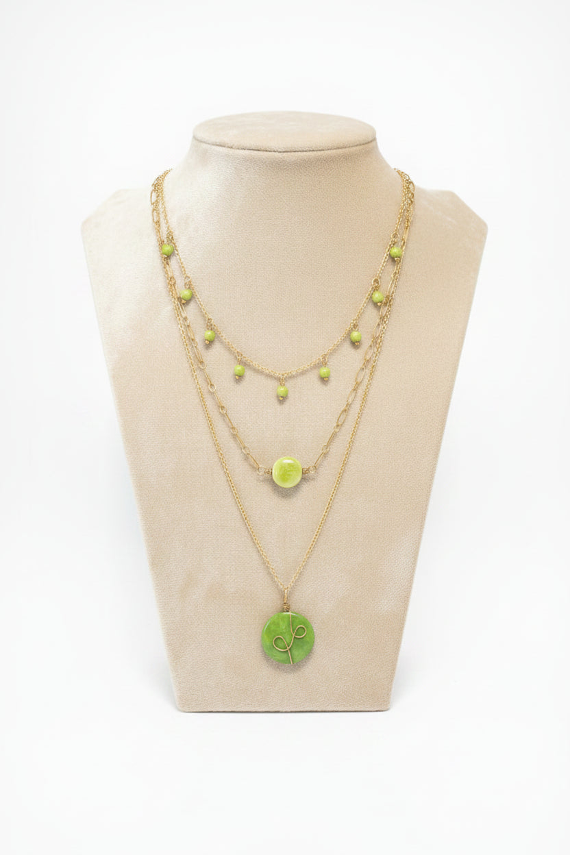Green Triple Layer Tagua Autumn Necklace