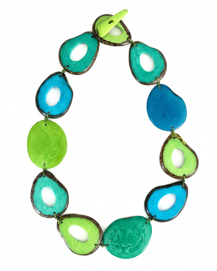 Green Turquoise Teal Tagua Necklace | Handmade Eco Jewelry