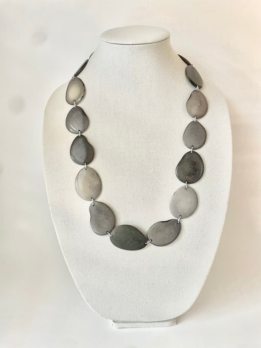Handcrafted Gray Tagua Nut Statement Necklace | 31.5” Sustainable Jewelry
