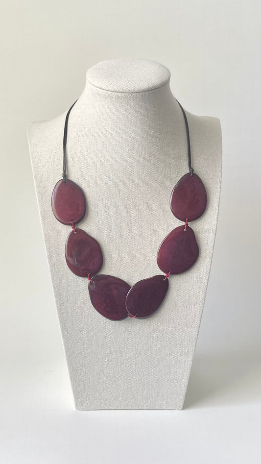 Handmade Burgundy Tagua Nut Necklace | Adjustable Sustainable Jewelry