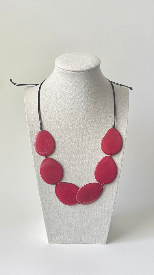 Handmade Dark Red Tagua Nut Necklace | Adjustable Eco-Friendly Statement Jewelry