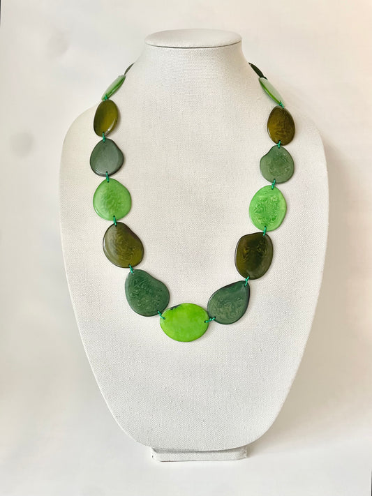 Handmade Green Tagua Nut Statement Necklace – Eco-Friendly Artisan Jewelry