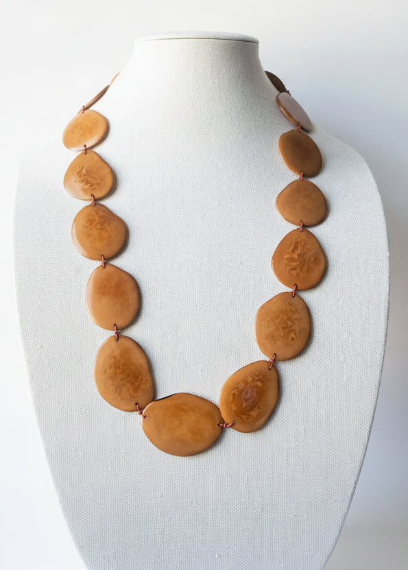 Handmade Light Brown Tagua Nut Statement Necklace (24")