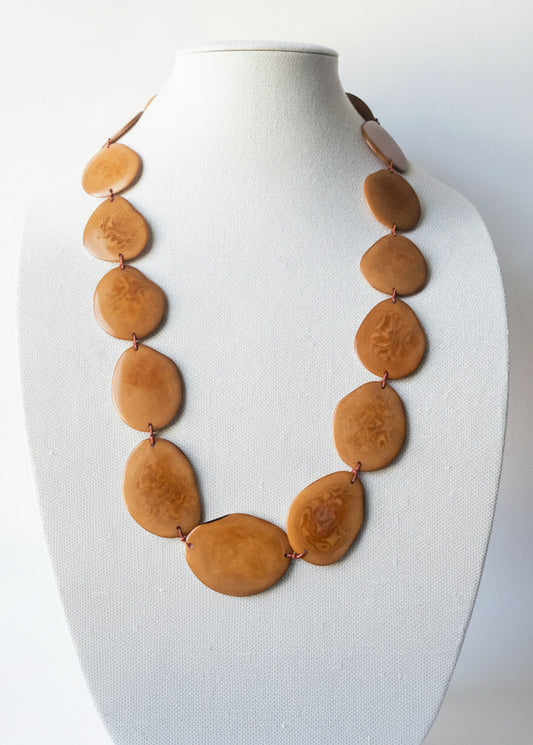 Handmade Light Brown Tagua Nut Statement Necklace (24")