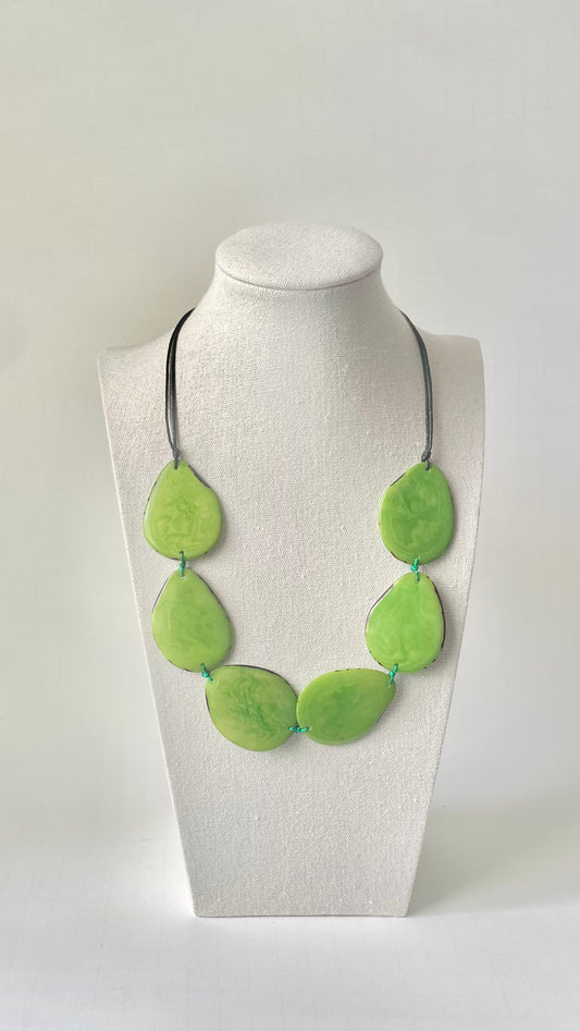 Handmade Light Green Tagua Nut Necklace – Eco-Friendly Adjustable Vegetable Ivory Jewelry