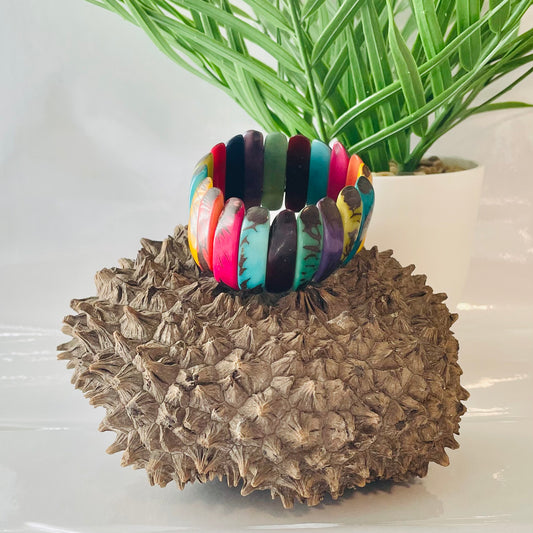 Handmade Multi-Color Tagua Nut Stretch Bracelet | Eco-Friendly Jewelry