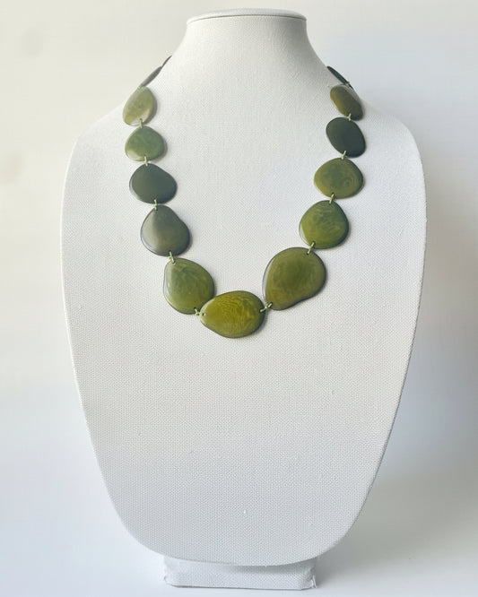 Handmade Olive Green Tagua Nut Necklace – Sustainable Artisan Jewelry