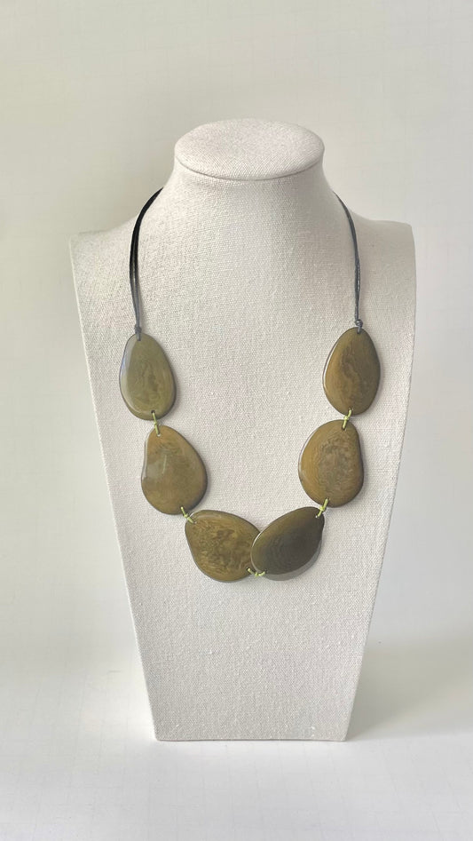 Handmade Olive Green Tagua Nut Statement Necklace | Sustainable Vegetable Ivory