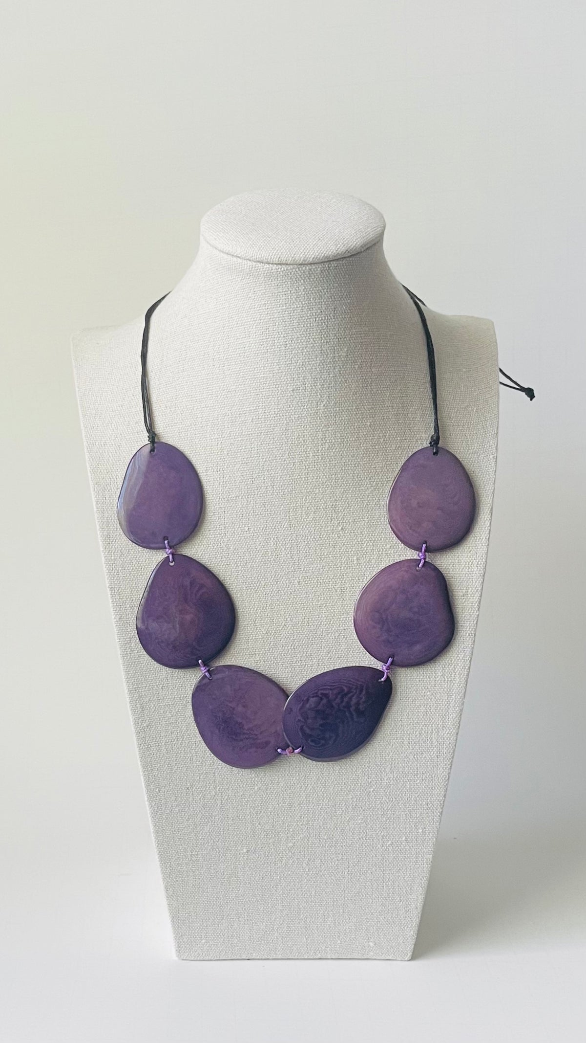 Handmade Purple Tagua Nut Necklace - Sustainable Adjustable Statement Jewelry