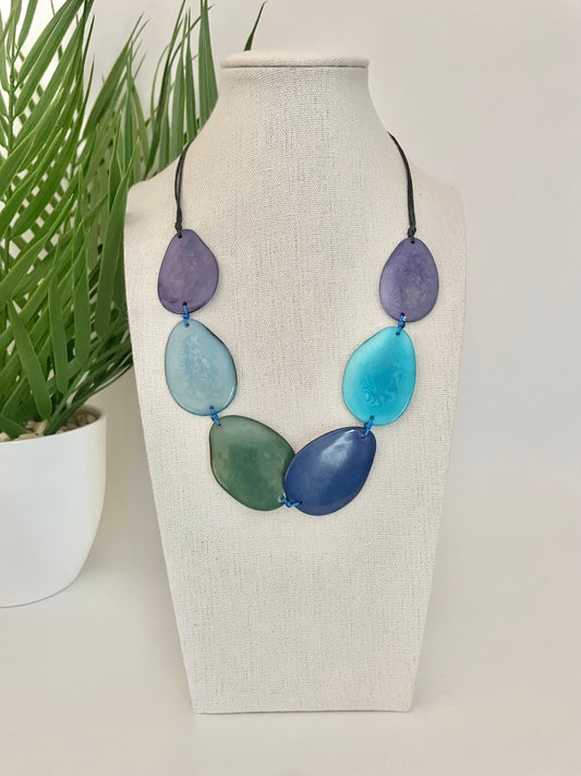 blue green purple tagua Nut adjustable necklace