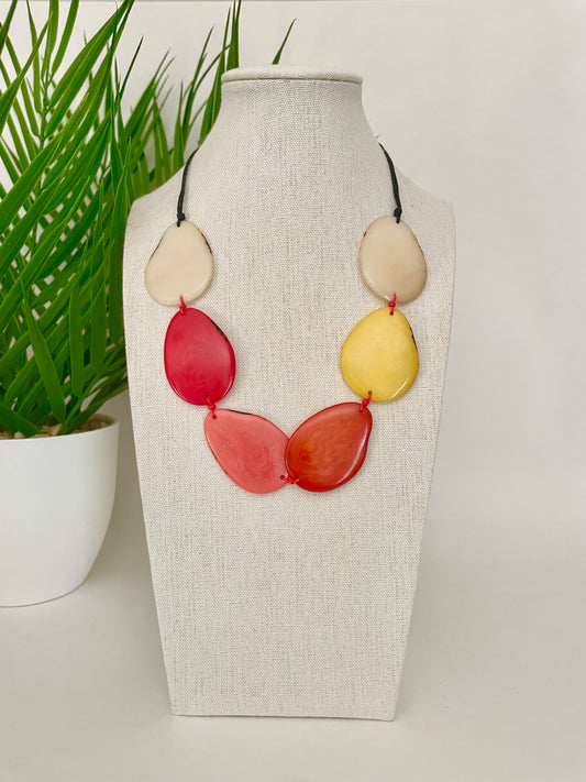 orange yellow white Tagua Nut adjustable necklace