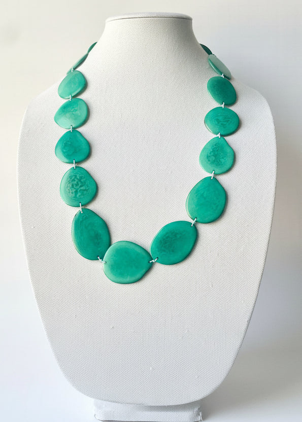 Handmade Teal Tagua Nut Long Necklace