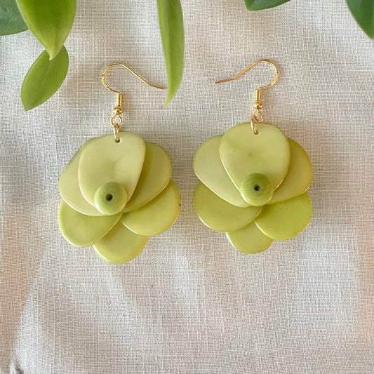 Lime Green Rose Tagua Nut Earrings