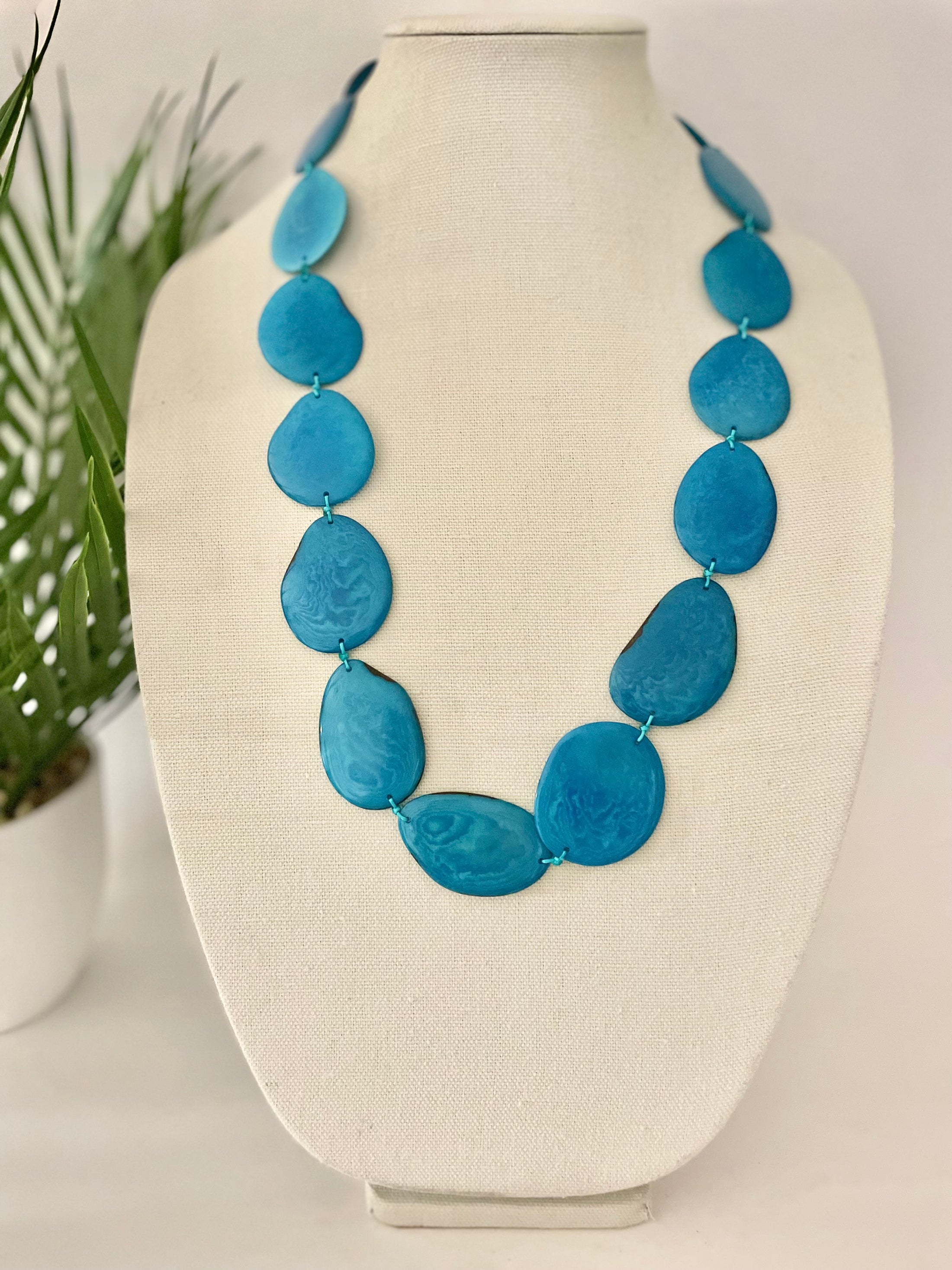 Turquoise Tagua Nut Long Necklace