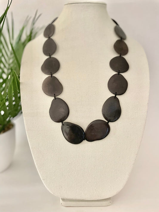 Dark Grey Tagua Nut Long Necklace