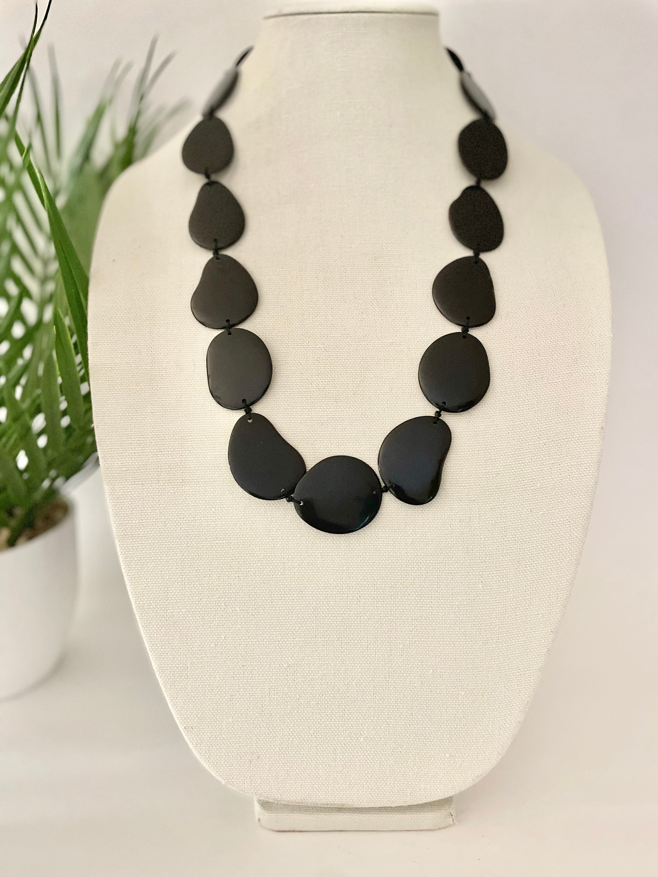 Black Tagua Nut Long Necklace