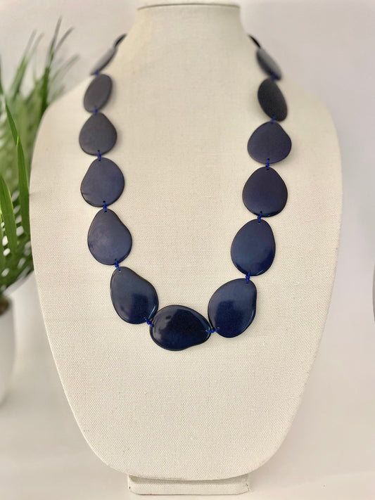 Navy Blue Tagua Nut Long Necklace