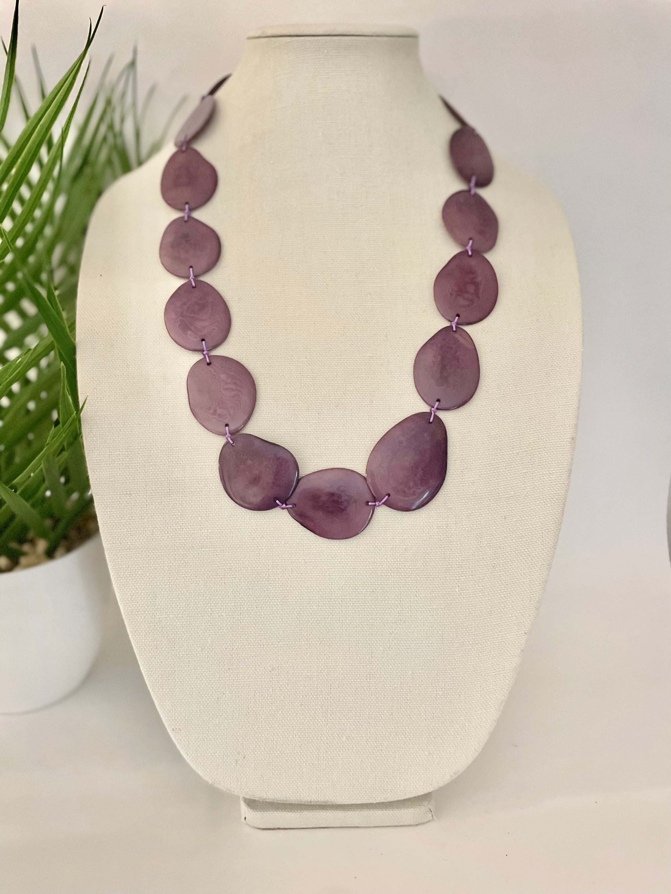 Purple Tagua Nut Long Necklace