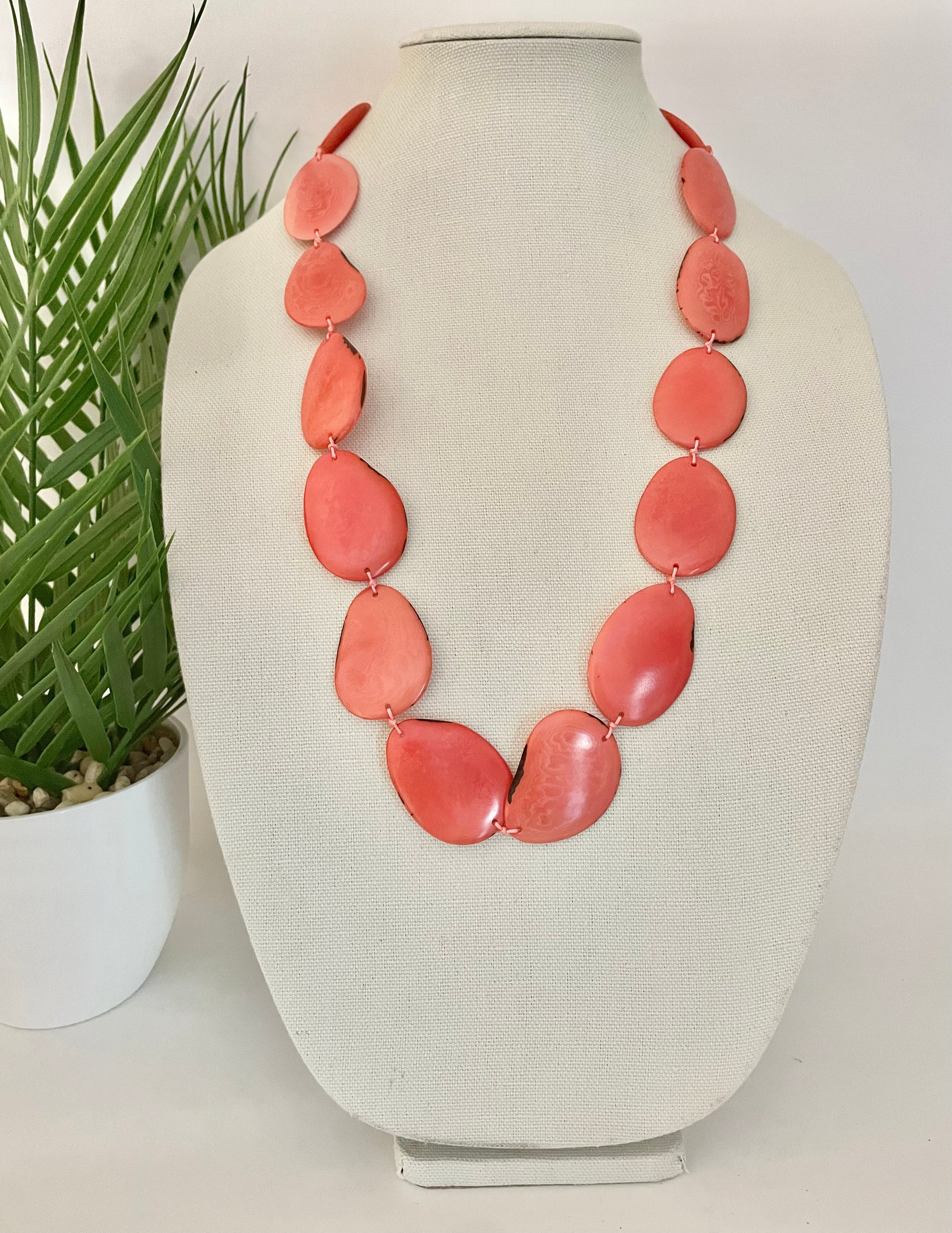 Salmon Tagua Nut Long Necklace