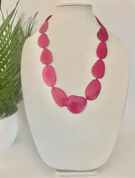 Hot Pink Tagua Nut Long Necklace