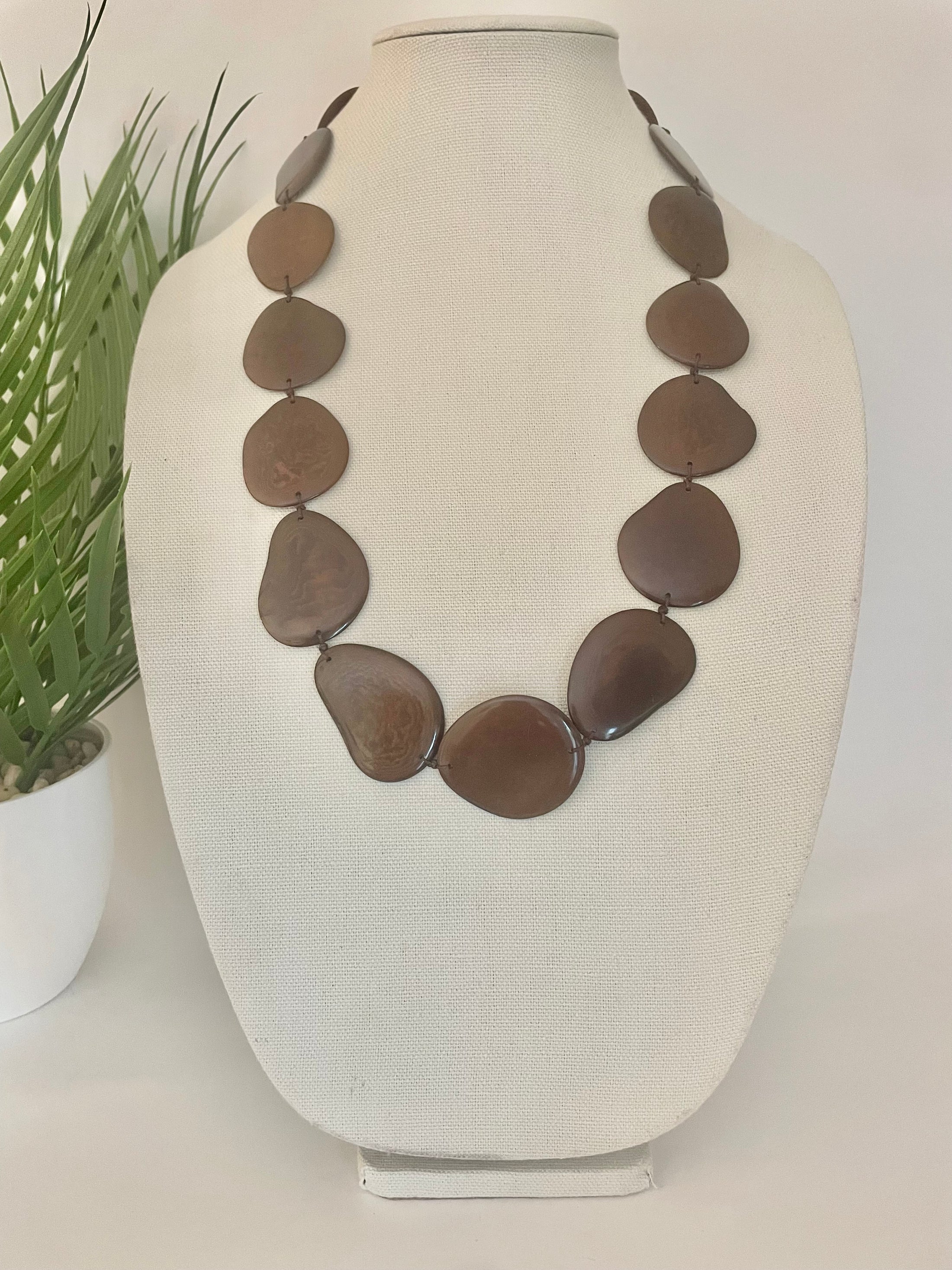 Dark Brown Tagua Nut Long Necklace