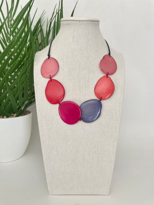 Pink Purple and Coral Tagua Nut Adjustable Necklace
