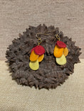 Load image into Gallery viewer, Handmade Red & Orange Tagua Nut Dangle Earrings – Sustainable Boho Jewelry
