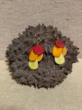 Load image into Gallery viewer, Red Orange and Yellow Tagua Dangle Earrings
