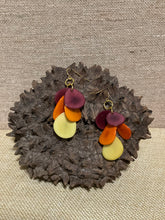 Load image into Gallery viewer, Maroon Orange Yellow Tagua Earrings
