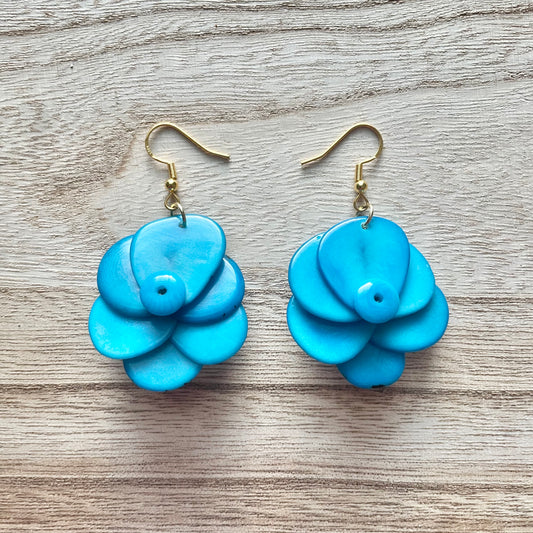 Turquoise Rose Tagua Earrings